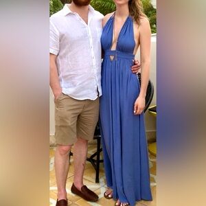 Blue maxi dress with plunge neckline from Free People